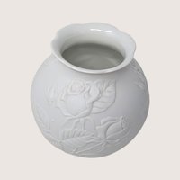 Vintage Kaiser Embossed Rose Floral White Porcelain Bisque Vase