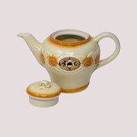 Vintage Porcelier Floral Medallion Ceramic Teapot