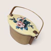 Vintage Basketville Vermont Floral Lidded Wood Basket