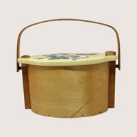 Vintage Basketville Vermont Floral Lidded Wood Basket