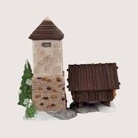 1980s Department 56 Porcelain Silo Hayshed Village Figures