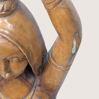 1970s Hand Carved Solid Wood Woman with Basket Statue