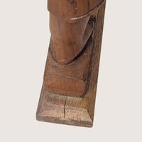 1970s Hand Carved Solid Wood Woman with Basket Statue