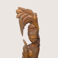 1970s Ornate Hand Carved Wood Balinese Woman Statue