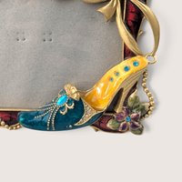Vintage Ornate Enamel High Heel And Floral Jeweled Photo Frame