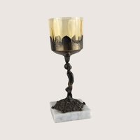 Vintage Italian Cherub Marble Base Amber Glass Votive Holder
