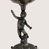 Vintage Italian Cherub Marble Base Amber Glass Votive Holder