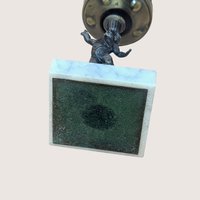 Vintage Italian Cherub Marble Base Amber Glass Votive Holder