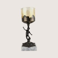 Vintage Italian Cherub Marble Base Amber Glass Votive Holder