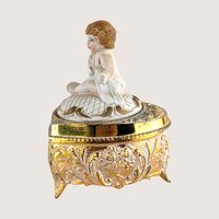 Vintage Gilt Cherub Trinket Box 