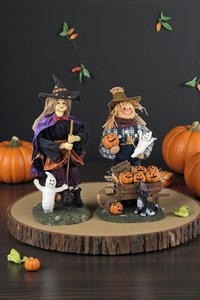 Vintage 13" Halloween Figures, Fabric Witch and Scarecrow