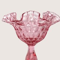 Vintage Fenton Cranberry Glass Pink Thumbprint Pedestal Compote
