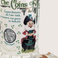 Empty 1970s JP Van Winkle Ceramic Old Commonwealth Coins of Ireland Decanter