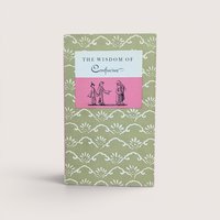 Vintage book titled The Wisdom of Confucius with a green and white patterned cover and a pink and white central label.