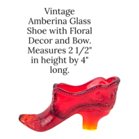 Vintage Amberina Glass Daisy and Button Shoe Figurine
