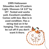 1995 Halloween Silhouettes Jack O'Lantern Light