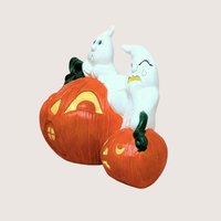 Vintage Halloween Ceramic Ghost and Pumpkin Figurine