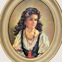 1950s Ann Allaben Chico and Elena Oval Framed Prints Pair