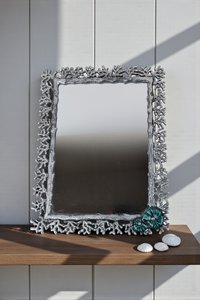 Vintage Pier 1 Imports Pewter Enamel Shell Mirror