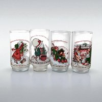 1982 Coca Cola Holly Hobbie Christmas Glasses, Vintage Set of 4 Collectible Holiday Drinkware, Gift for Nostalgia Lovers