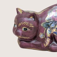 1980s FF Fine Florals Painted Ceramic Cat Figurine