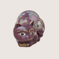 1980s FF Fine Florals Painted Ceramic Cat Figurine