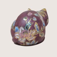1980s FF Fine Florals Painted Ceramic Cat Figurine