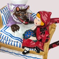 1990s Dept 56 Ceramic Little Red Riding Hood Teapot and Tea Cup Set