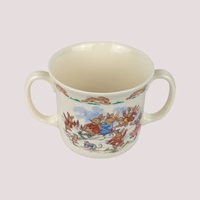 1984 Royal Doulton Bunnykins Sledding 2 Handled Ceramic Mug