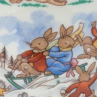 1984 Royal Doulton Bunnykins Sledding 2 Handled Ceramic Mug