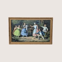 1950s Currier and Ives Blind Man's Buff Framed Print