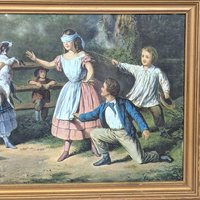 1950s Currier and Ives Blind Man's Buff Framed Print