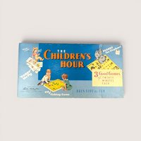 Vintage 1958 Parker Brothers The Children's Hour board game box with mid-century illustrations of children and an elephant.