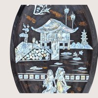 1960s Asian Black Lacquer Mother of Pearl Inlaid Wall Platter