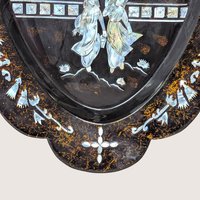 1960s Asian Black Lacquer Mother of Pearl Inlaid Wall Platter