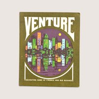 Vintage 1970 3M Venture finance card game box featuring a colorful retro skyline reflection illustration.