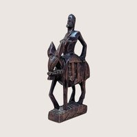 Mid Century Hand Carved African Wooden Woman on Horse