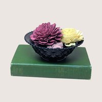 1940s LE Smith Ebony Black Glass Diamond Block Bowl