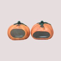 1990s Ceramic Pumpkin Skeleton Tealight Candle Holder Set