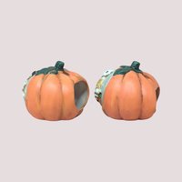 1990s Ceramic Pumpkin Skeleton Tealight Candle Holder Set