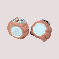 1990s Ceramic Pumpkin Skeleton Tealight Candle Holder Set