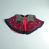 Vintage Handmade Burgundy and Green Velvet Shawl with Eyelet Clasps, One-Size, Warm, Festive