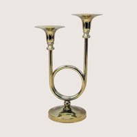 1980s Gold Horn Taper Candle Holder