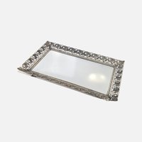 1960s Ornate Silver Metal Mirror Vanity Tray