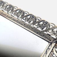 1960s Ornate Silver Metal Mirror Vanity Tray