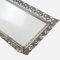 1960s Ornate Silver Metal Mirror Vanity Tray