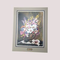 Vintage matted floral print titled Les Fleurs Classiques I by Leanne Hanson featuring white magnolias in an urn.