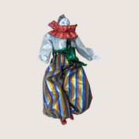 1980s Porcelain Head Posable Colorful Clown Doll
