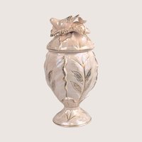 1960s Ceramic Iridescent Pink Bird Compote Jar