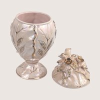 1960s Ceramic Iridescent Pink Bird Compote Jar